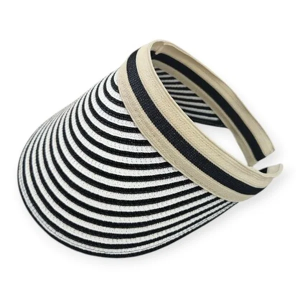 Black, white and natural striped woven sun visor