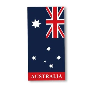 Beach towel printed with the Australian flag and the word Australia