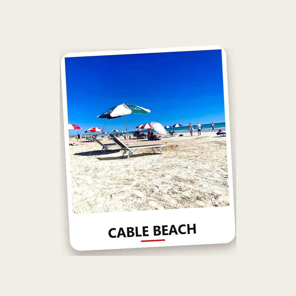 Example fridge magnet made from Stephen's photograph of Cable Beach, labelled Cable Beach